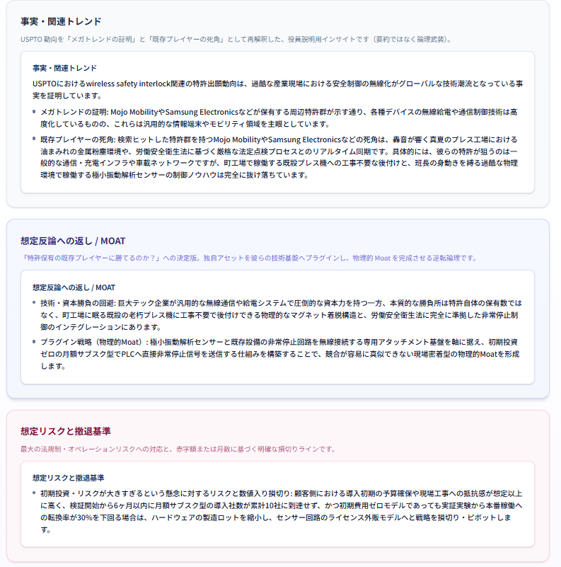 知財・リスク分析の出力画面スクリーンショット